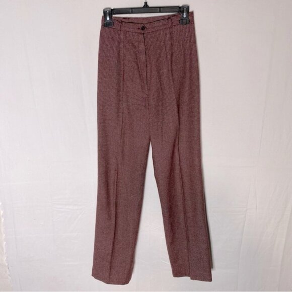 Vintage Burgundy White Micro Houndstooth High Waist Straight Leg Pants 24 - Picture 1 of 13